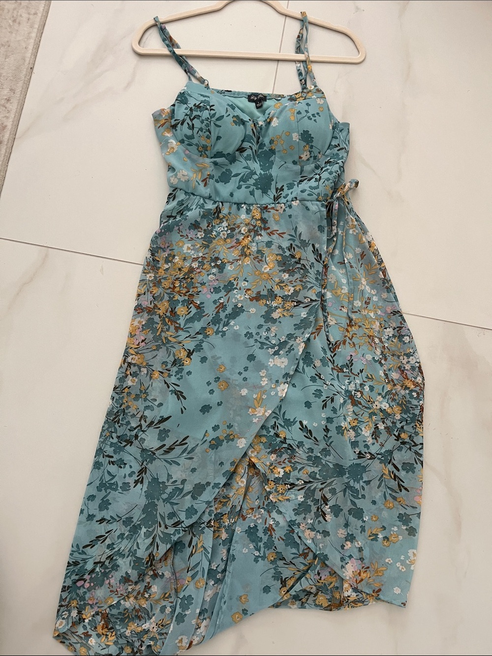Lily Rose junior Aqua Floral High-Low Slip Dress size L - Picture 8 of 9